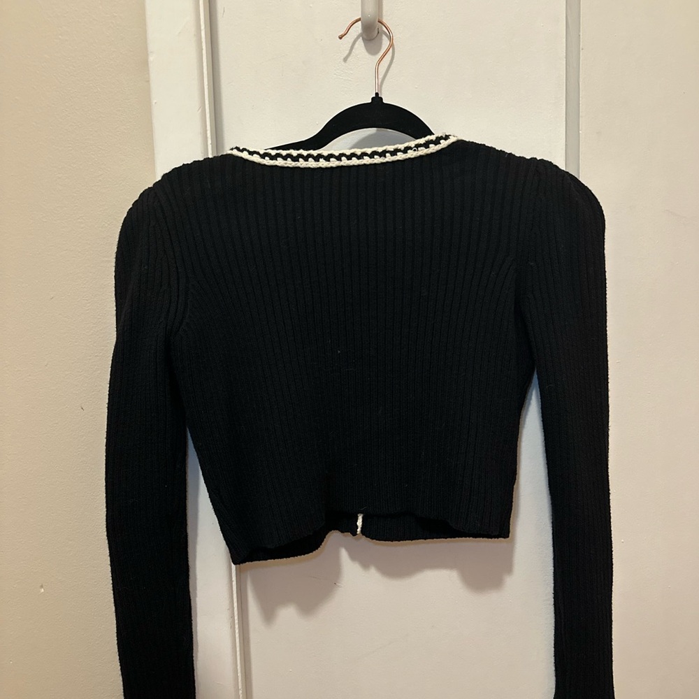 Self-Portrait Black Bow Knit Cardigan Crochet Trim EUC - Picture 5 of 5